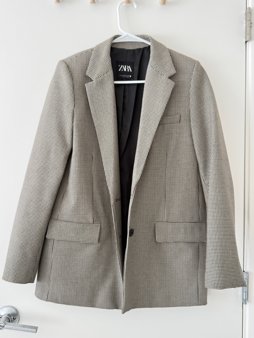 ZARA Women’s Checked Blazer Brown Cream Houndstooth Single Button Size XS